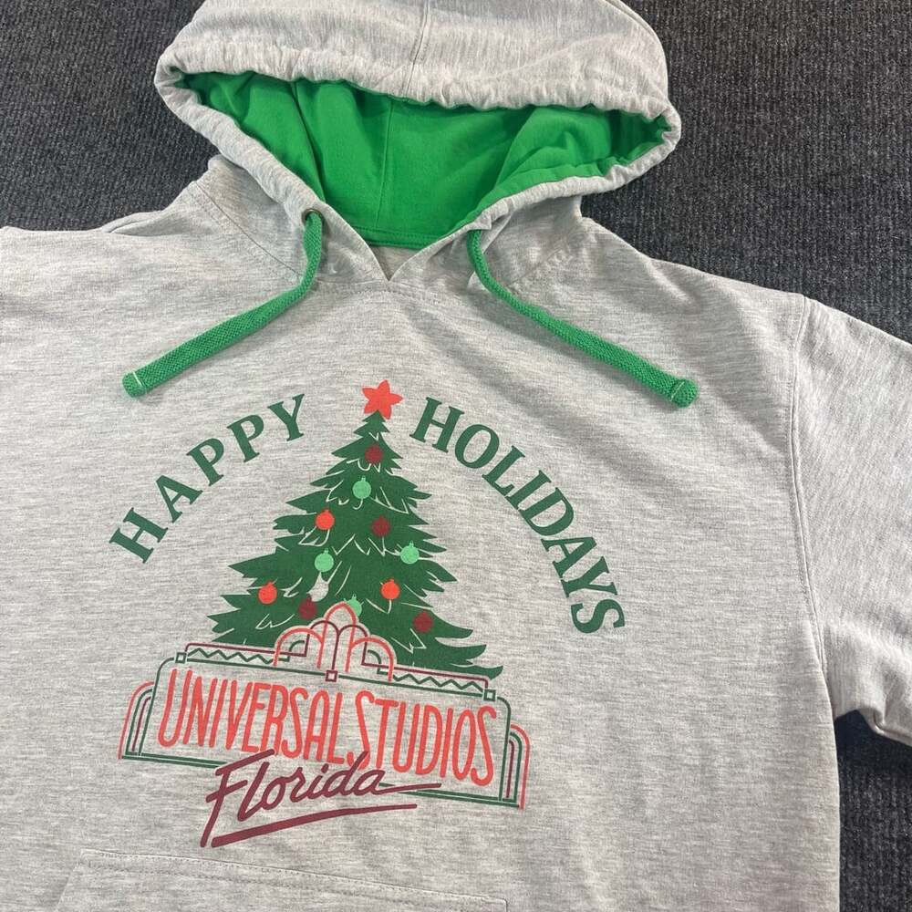 Universal Studios Florida Happy Holidays Christmas Tree Hoodie Gray